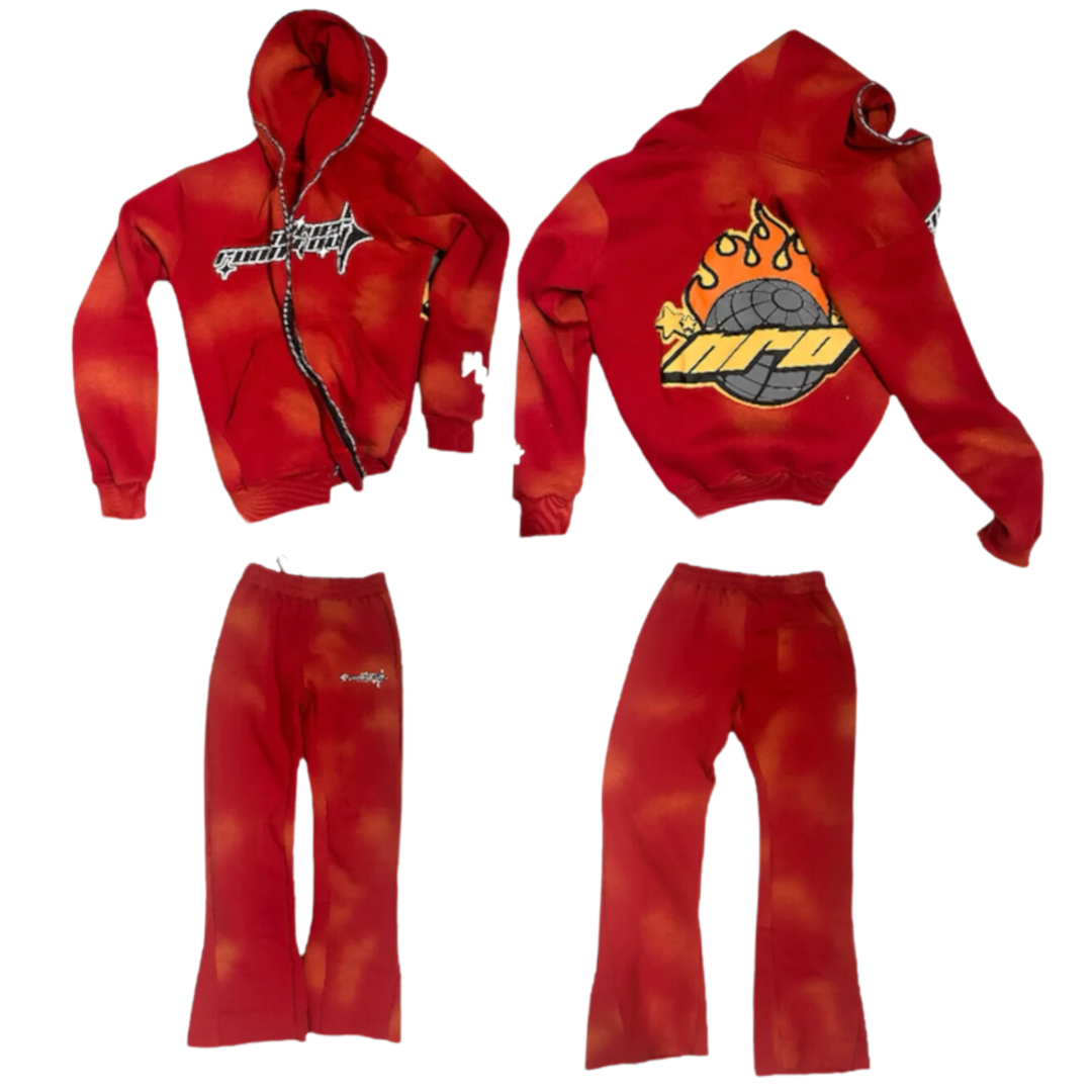 Red NRO Zip Up Flares